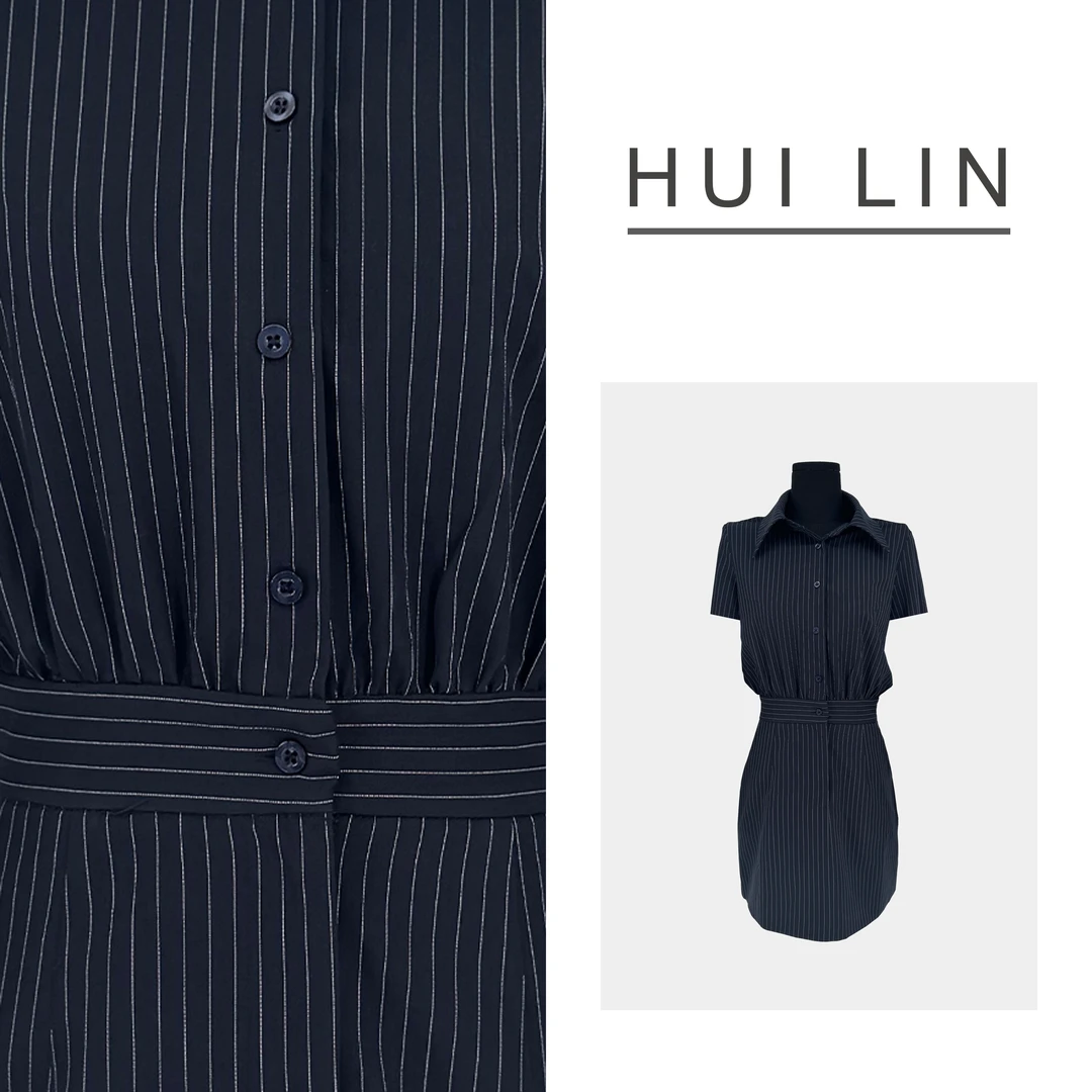 【现货专属】高级感条纹假两件短袖衬衫裙连衣裙【25747】