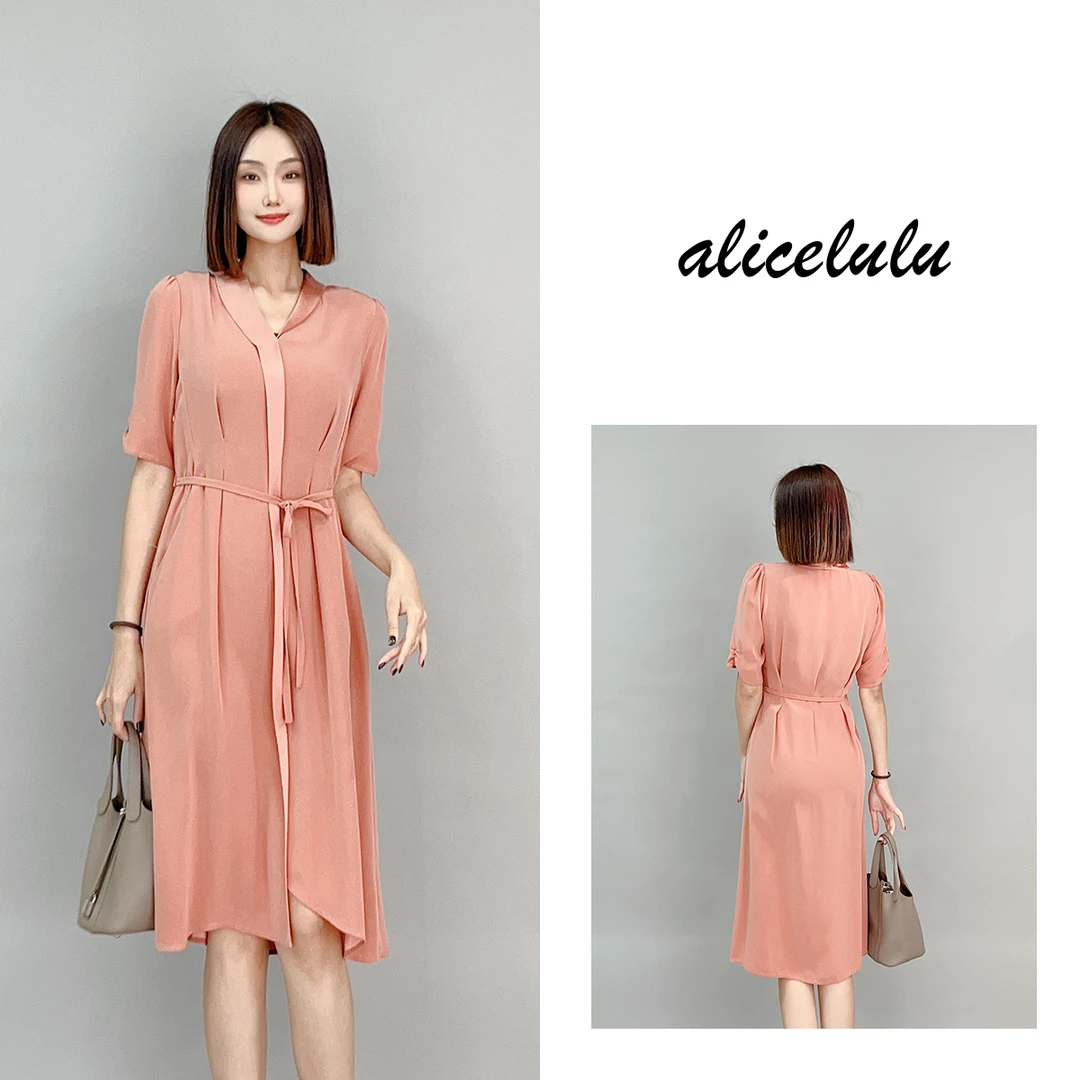 3 ALICE 甜蜜橘粉连衣裙轻奢醋酸 柔美浪漫 S1033557W