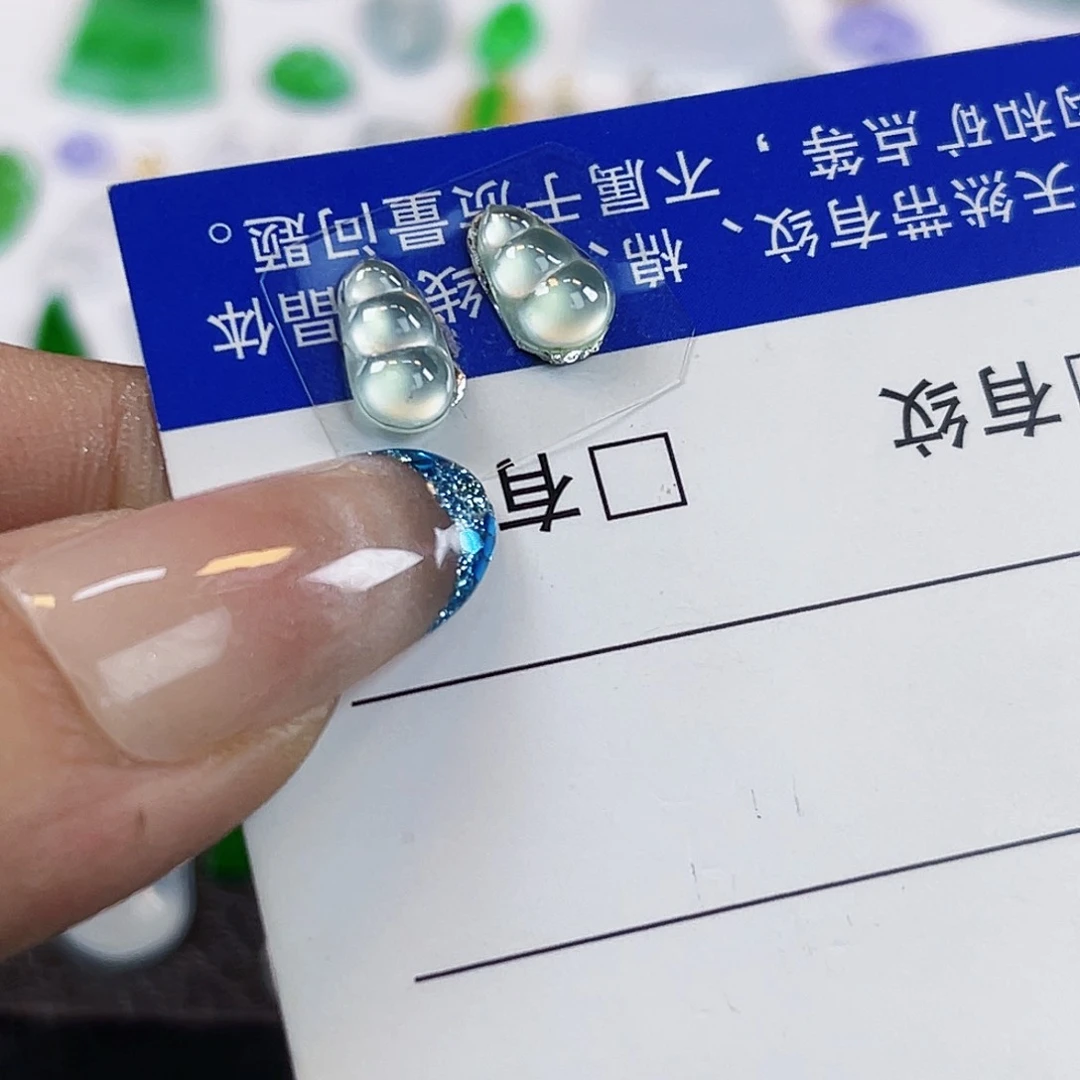 裸石翡翠XN008高冰玻璃底起钢炸光福豆一对