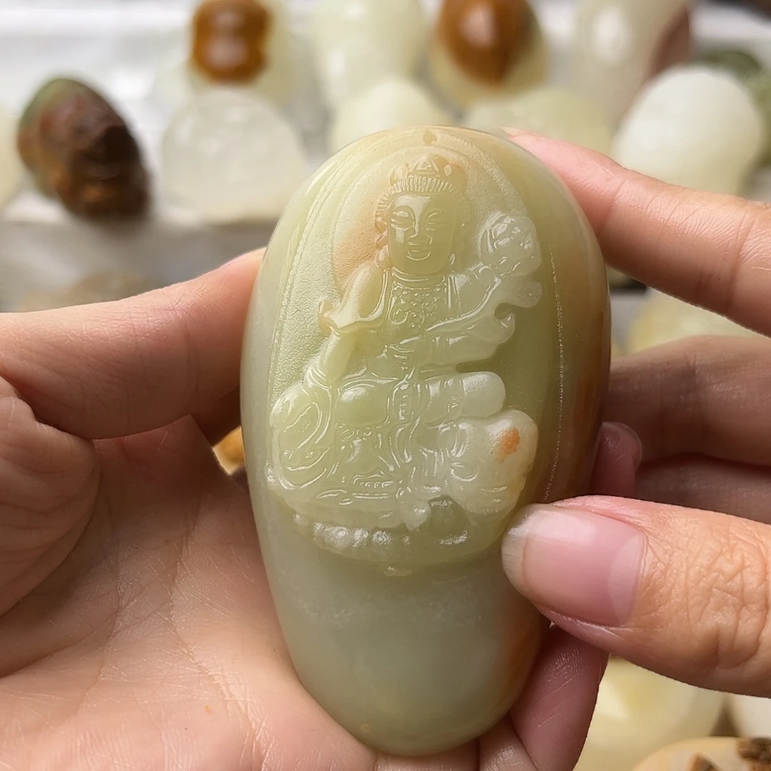石材方解石手把摆件不退换普贤