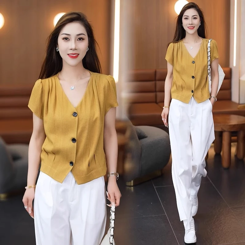 时尚短袖衬衫女2025韩版洋气减龄宽松显瘦设计感气质休闲上衣