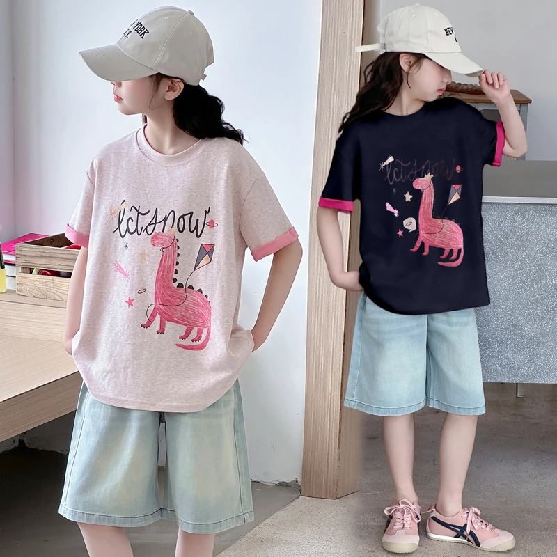 女童夏季短袖短裤套装2025新款儿童洋气韩版宽松休闲两件套中大童