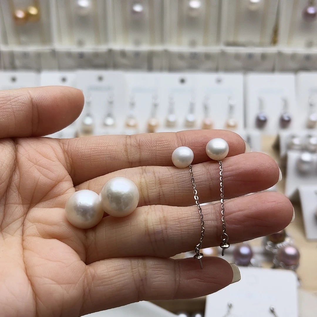 折***酒耳饰淡水珍珠银S925镶嵌11.7有纹理