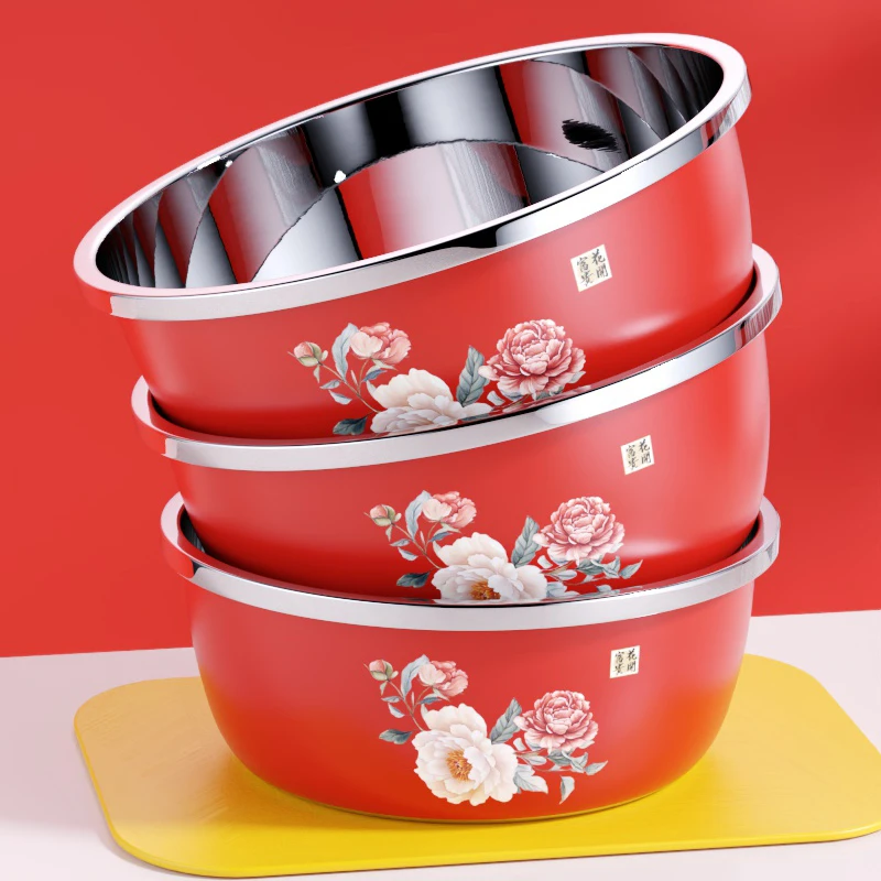 不锈钢盆子家用汤盆厨房洗菜盆和面盆麻辣烫选菜盆加厚烘焙料理盆
