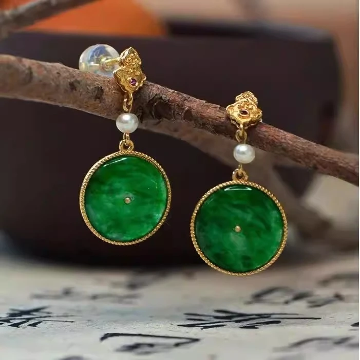 铜合金耳饰 辣绿色平安扣耳钉耳环古典汉风优雅温柔气质如意耳饰