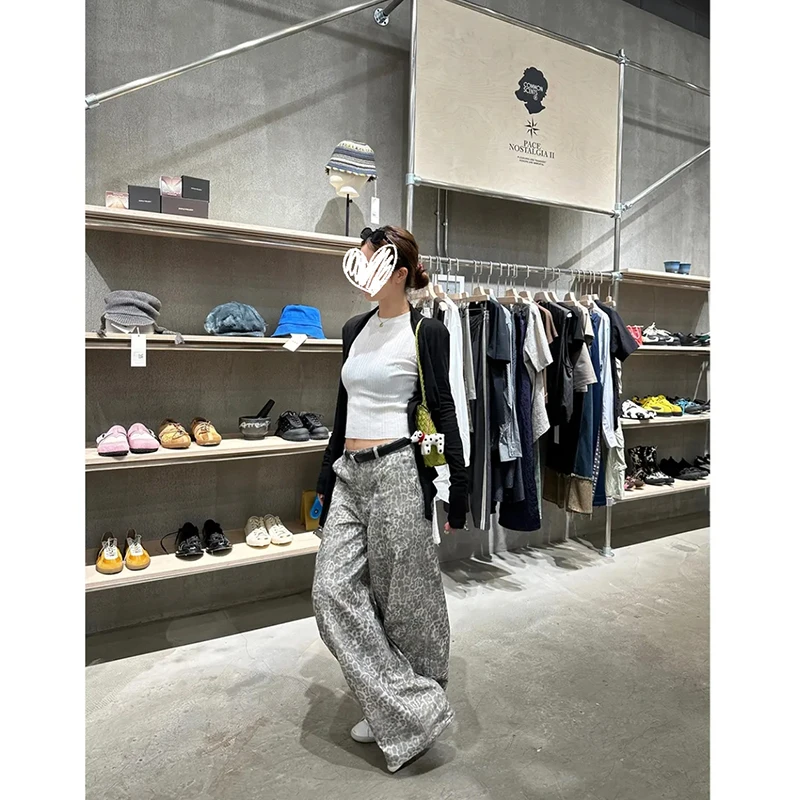 【豹纹裤】夏季新款水洗豹纹宽松廓形休闲裤复古美式长裤女