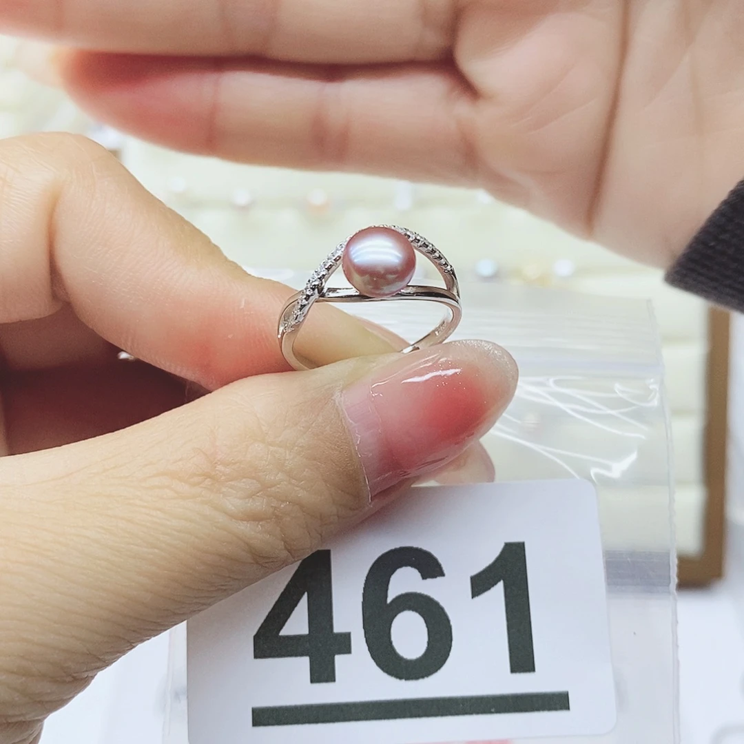 淡水珍珠戒指银S925镶嵌柠****甜461