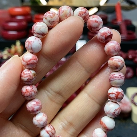 天然辰砂原石卡8手链