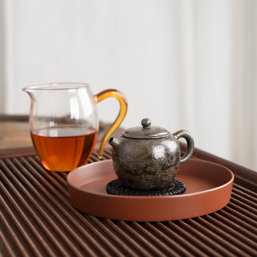 『柴烧侘寂风清圆壶』坭兴陶茶壶黎烘才柴窑裸烧重落灰120cc12401