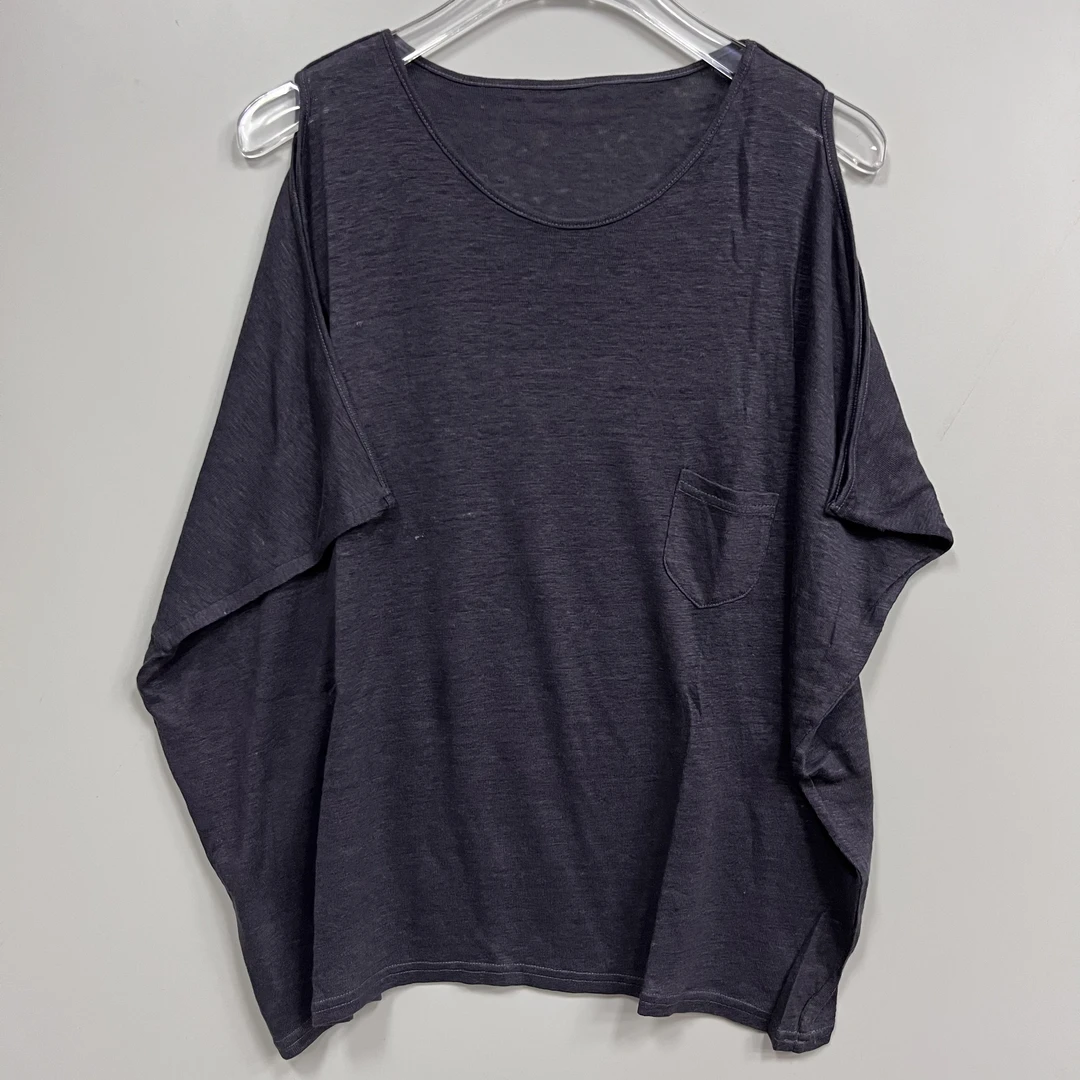 2506135亚麻无袖漏肩显瘦宽松蝙蝠袖上衣女秀气五色25春夏新款