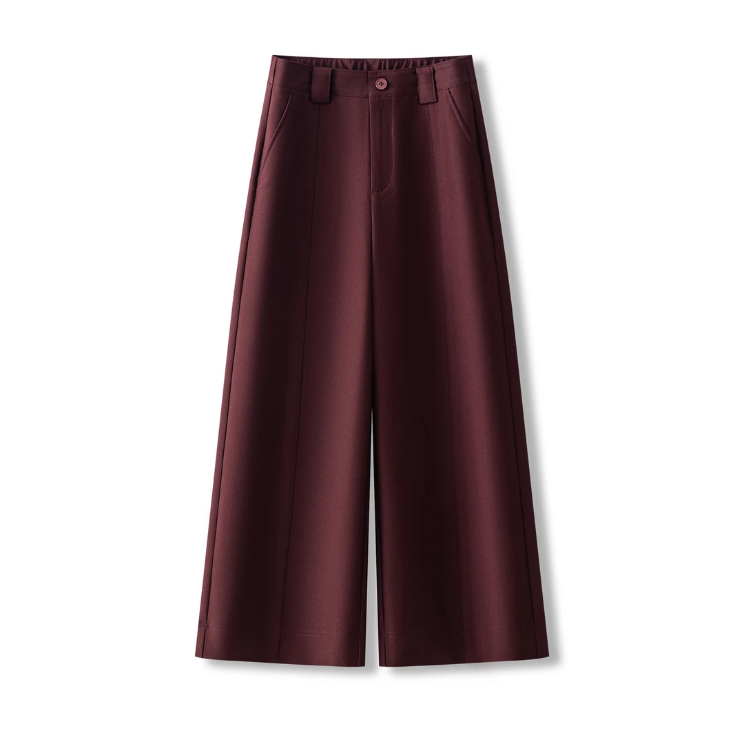 春夏设计感时尚纯色高腰休闲裤宽松九分裤简约爆款百搭垂感阔腿裤