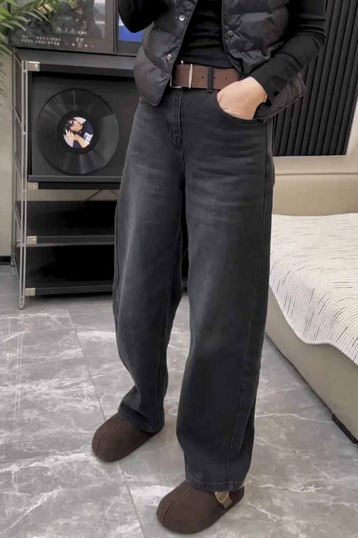 秋季新款弯刀牛仔裤女2025大码显瘦直筒拖地裤遮肉时尚减龄阔腿裤