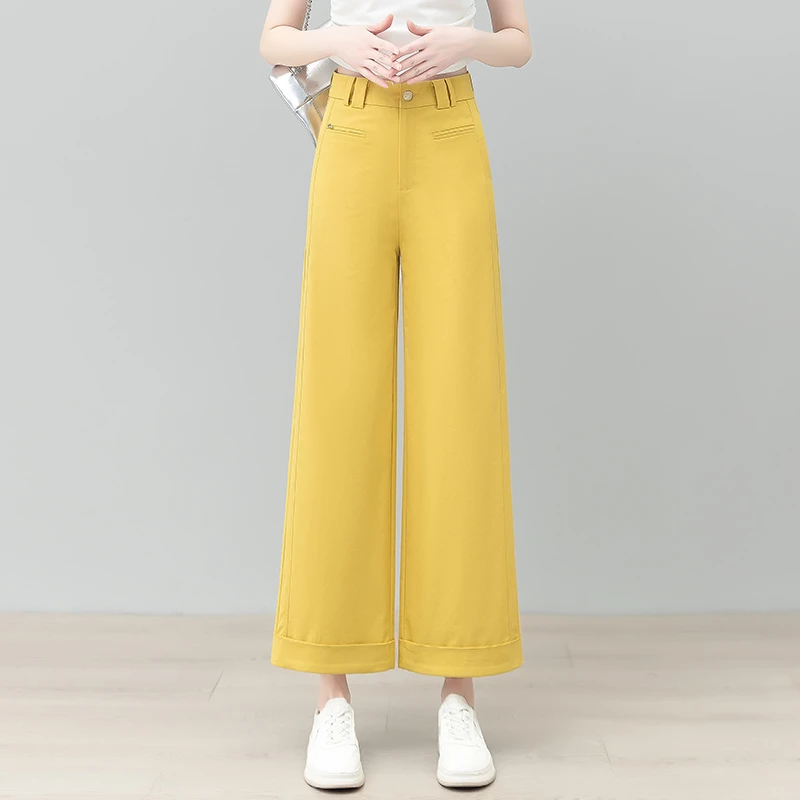 舒柔特天丝九分阔腿裤女2025夏季薄款新款高腰显瘦休闲直筒西装裤