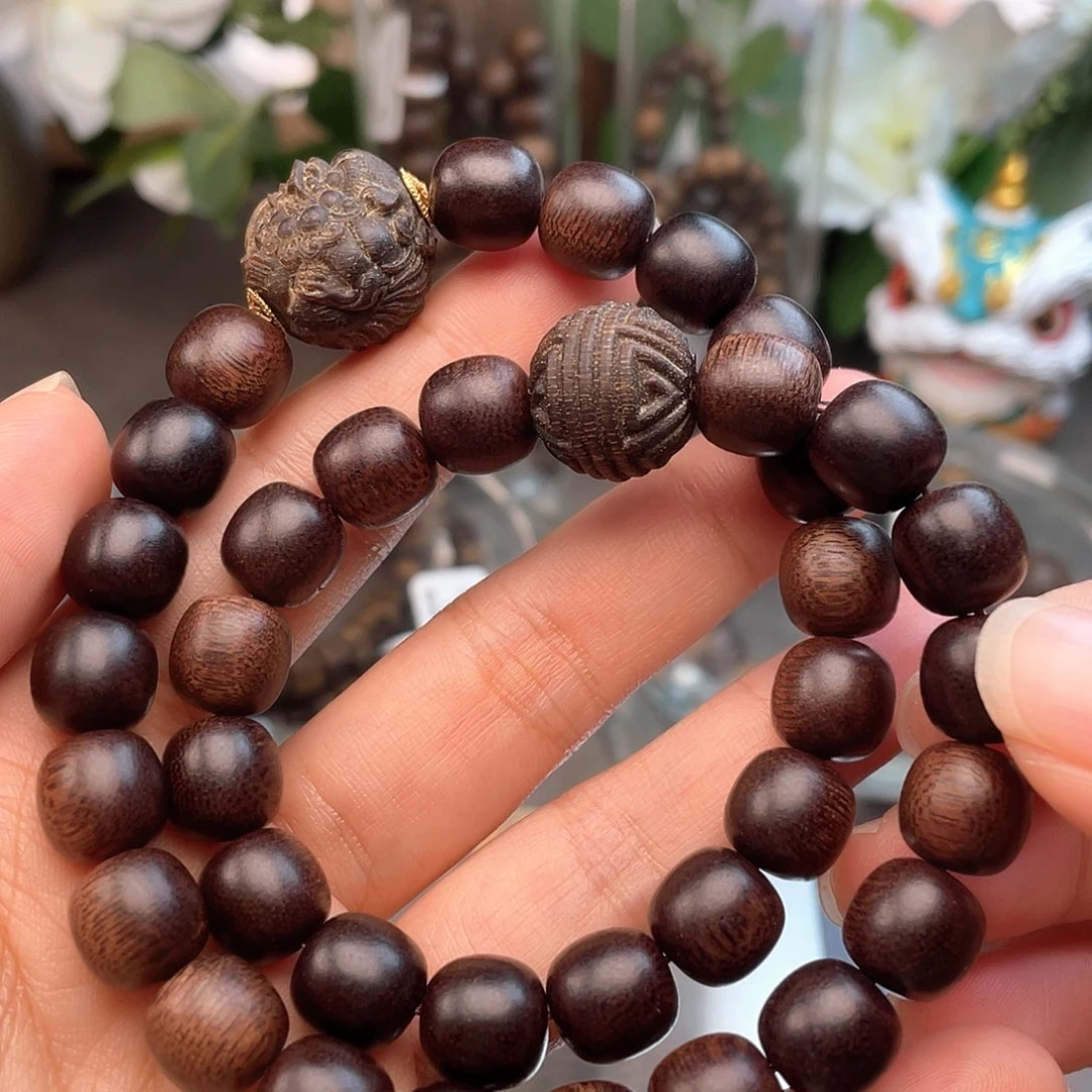 手串沉香越南富森红土玉化瘤疤古董料1.0