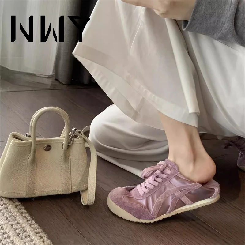 2025新款时髦复古透气平底德训鞋女夏季休闲系带撞色阿甘运动板鞋