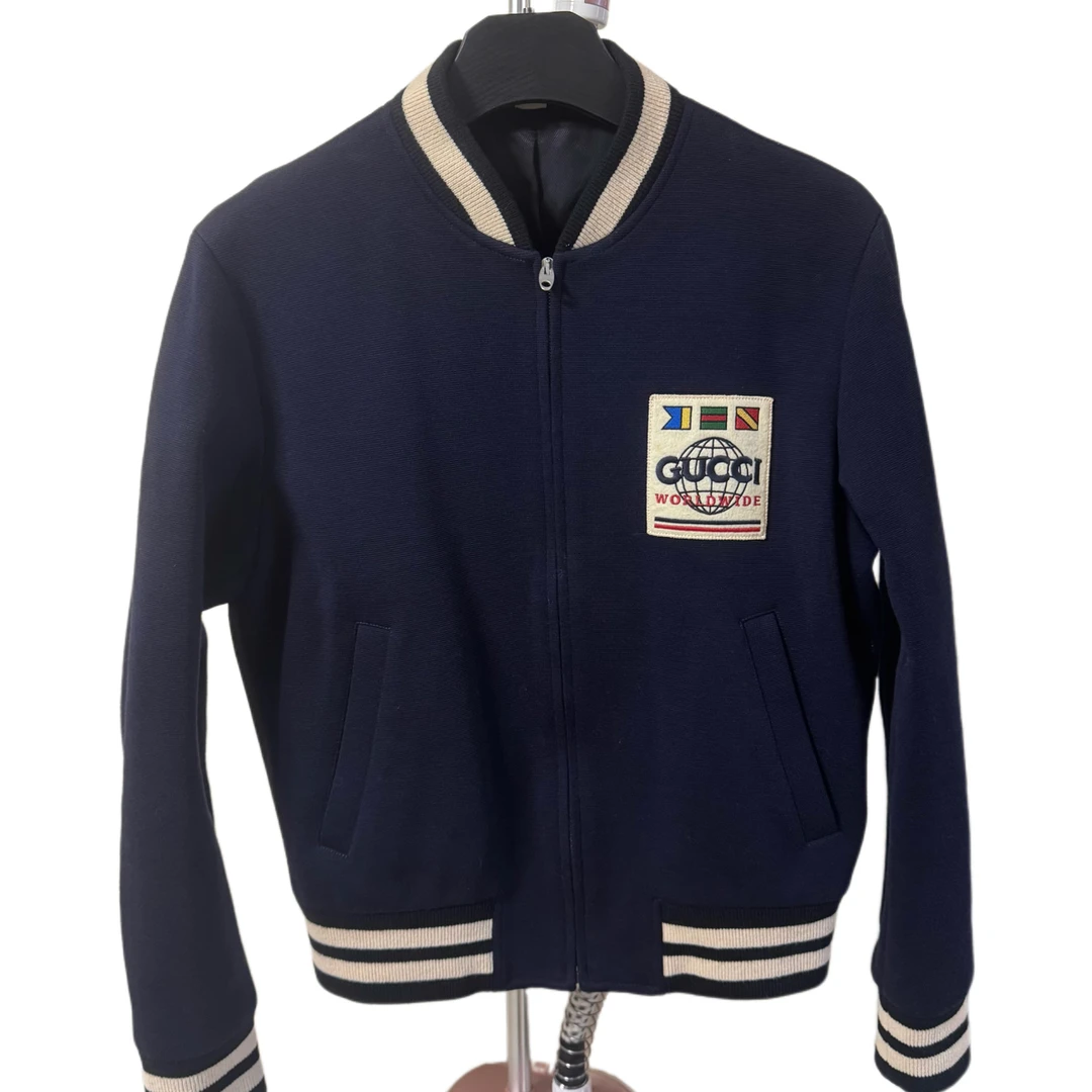 未使用 GUCCI/古驰 1112Gucci胸前标重工羊毛棒球夹克/48/全新