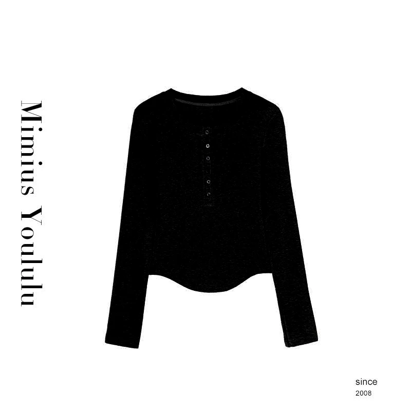 【mimius】喵喵 设计感排扣磨毛长袖针织加绒打底衫 汉服 F12064