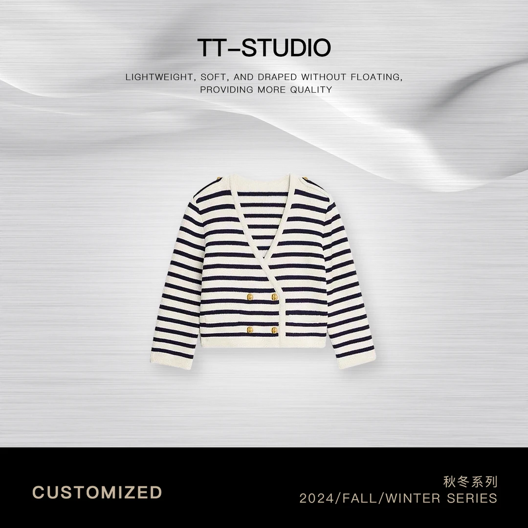 TT【水手条纹】春季新品羊毛休闲百搭长袖条纹开衫TT-11MY3913