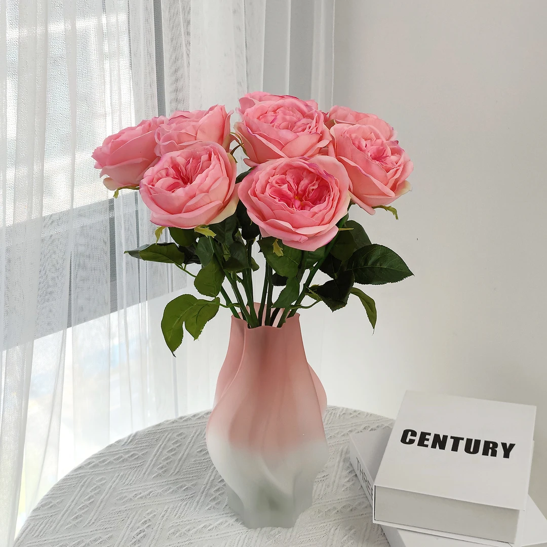 高端仿真花手感保湿玫瑰粉色系家居装饰花艺客厅餐桌花拍照道具花