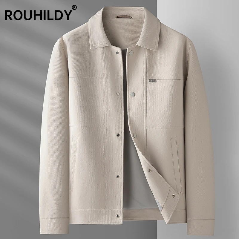 休闲男士短款夹克外套2026年春季百搭简约纯色工装翻领通勤上衣