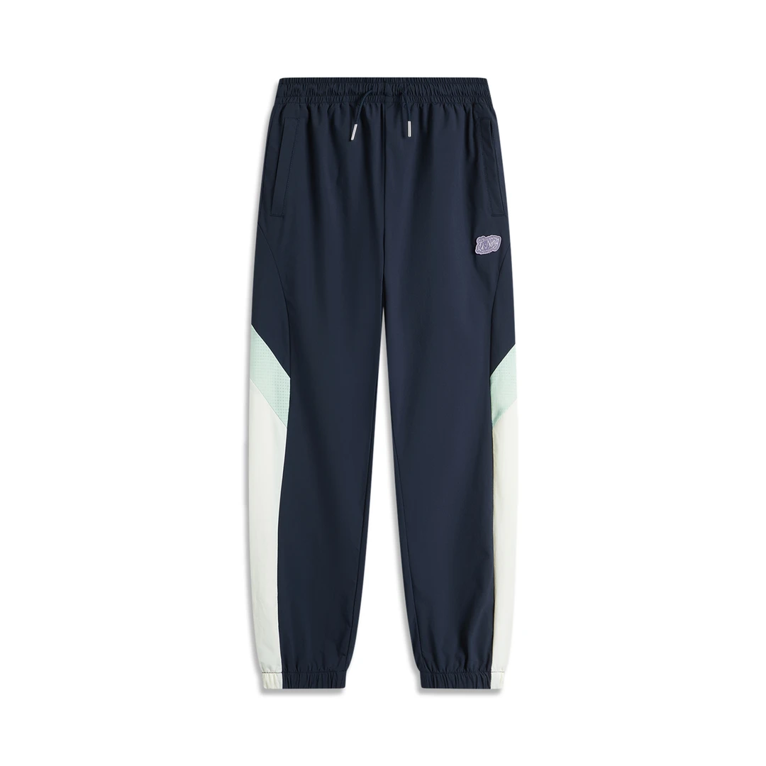 (直播)李宁运动生活系列女大童时尚拼色宽松运动束脚长裤YYKU026