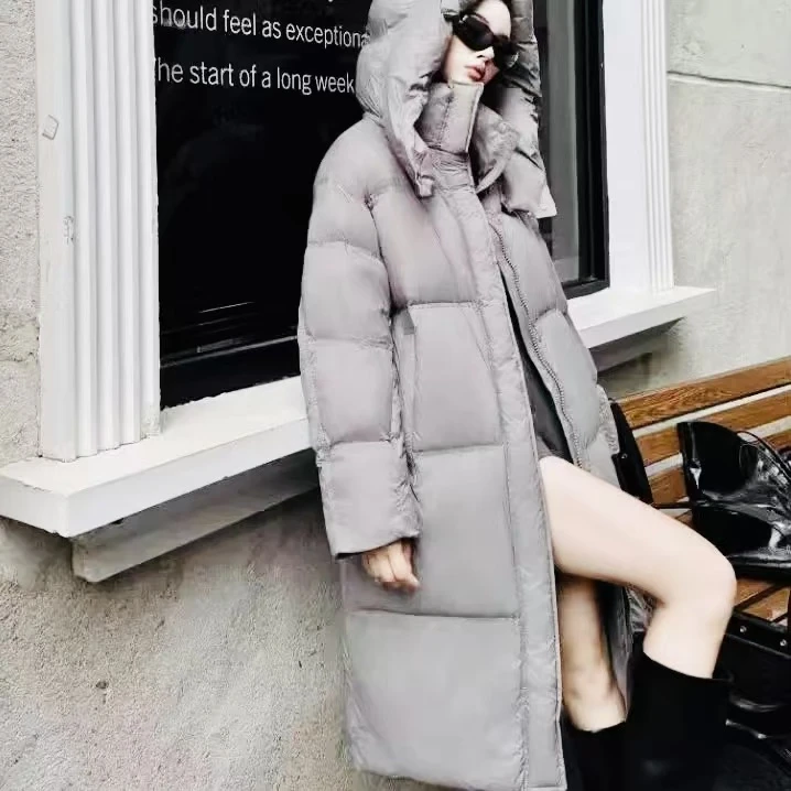 高蓬绒90大被子连帽长款羽绒服休闲时尚百搭保暖加厚女式外套