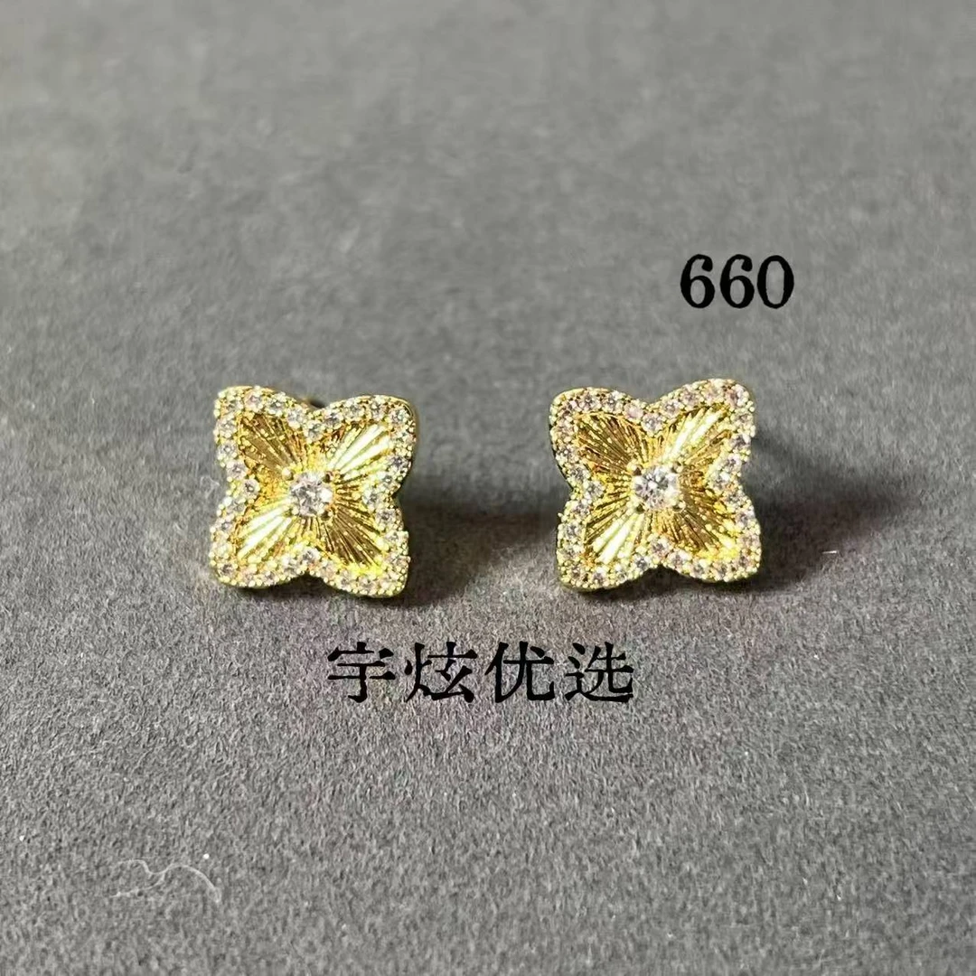 黄铜合成锆石耳饰 时尚百搭耳钉轻奢小众660