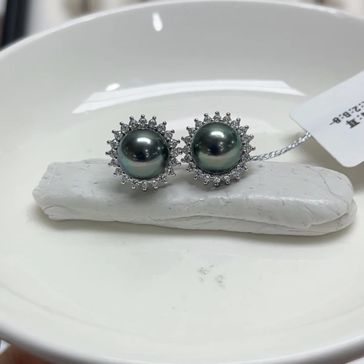 银S925镶嵌耳饰海水珍珠8-9mm92号