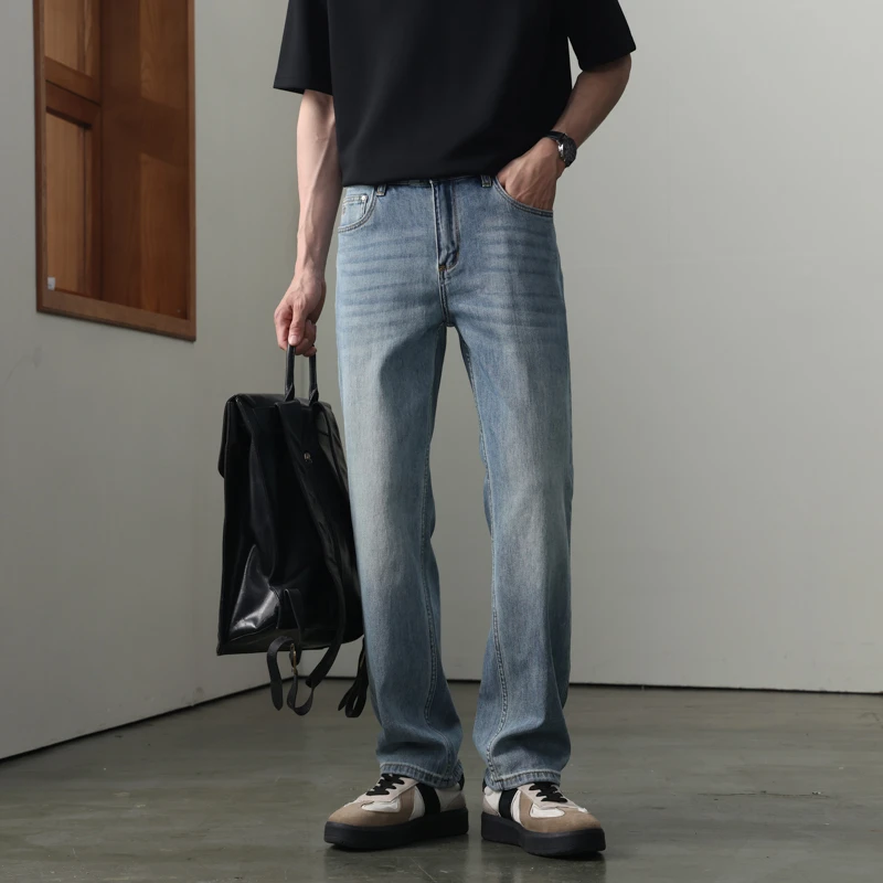 赤单8051夏季新款男士牛仔裤浅蓝水洗百搭大码直筒裤薄款宽松