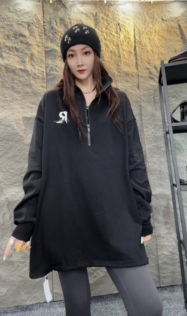 9190——潮流宽松十三行长款半拉链套头上衣