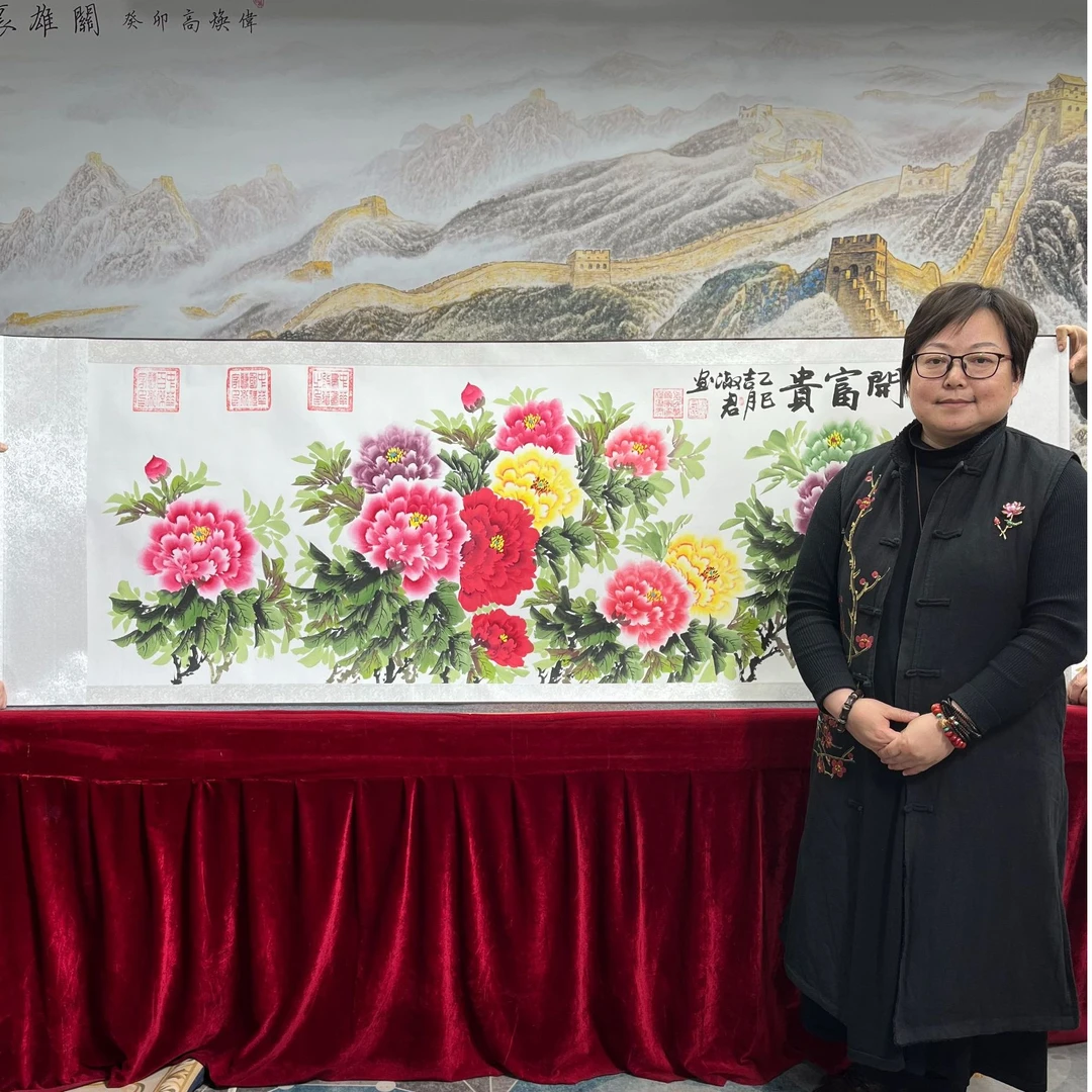 书法家程淑君牡丹6章带礼桶