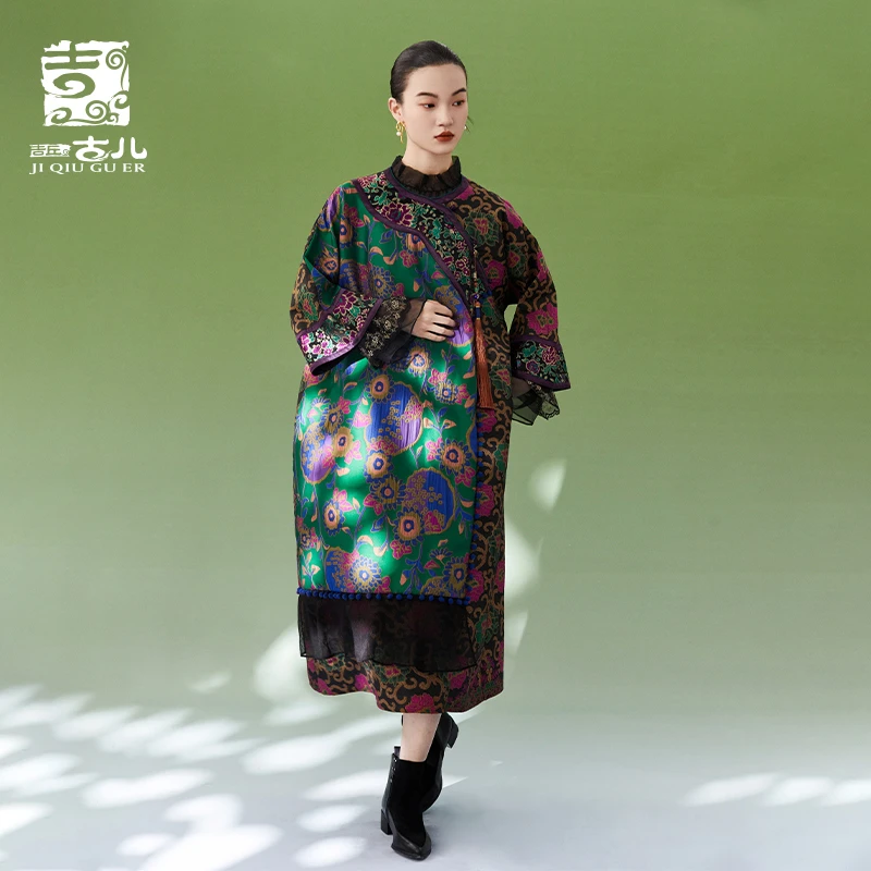 吉丘古儿八宝琉璃民族风连衣裙提花拼接复古时尚国风裙子G241Y014