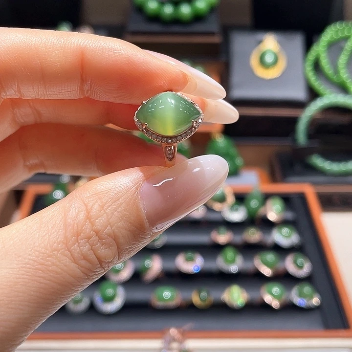 和田玉（碧玉）银S925镀金镶嵌戒指