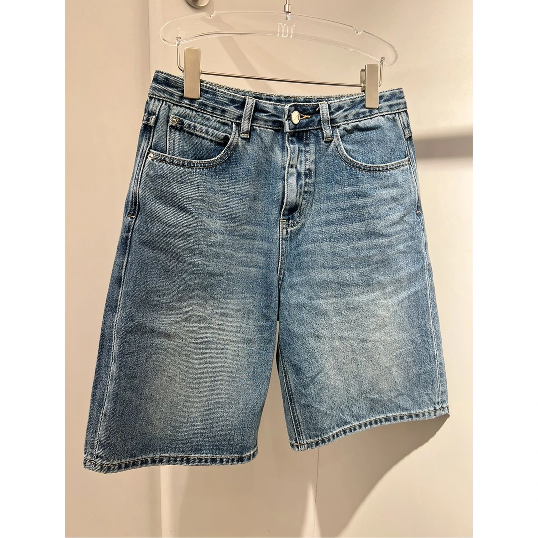 YIYI  2025夏季新品  时尚百搭高腰显瘦牛仔中裤