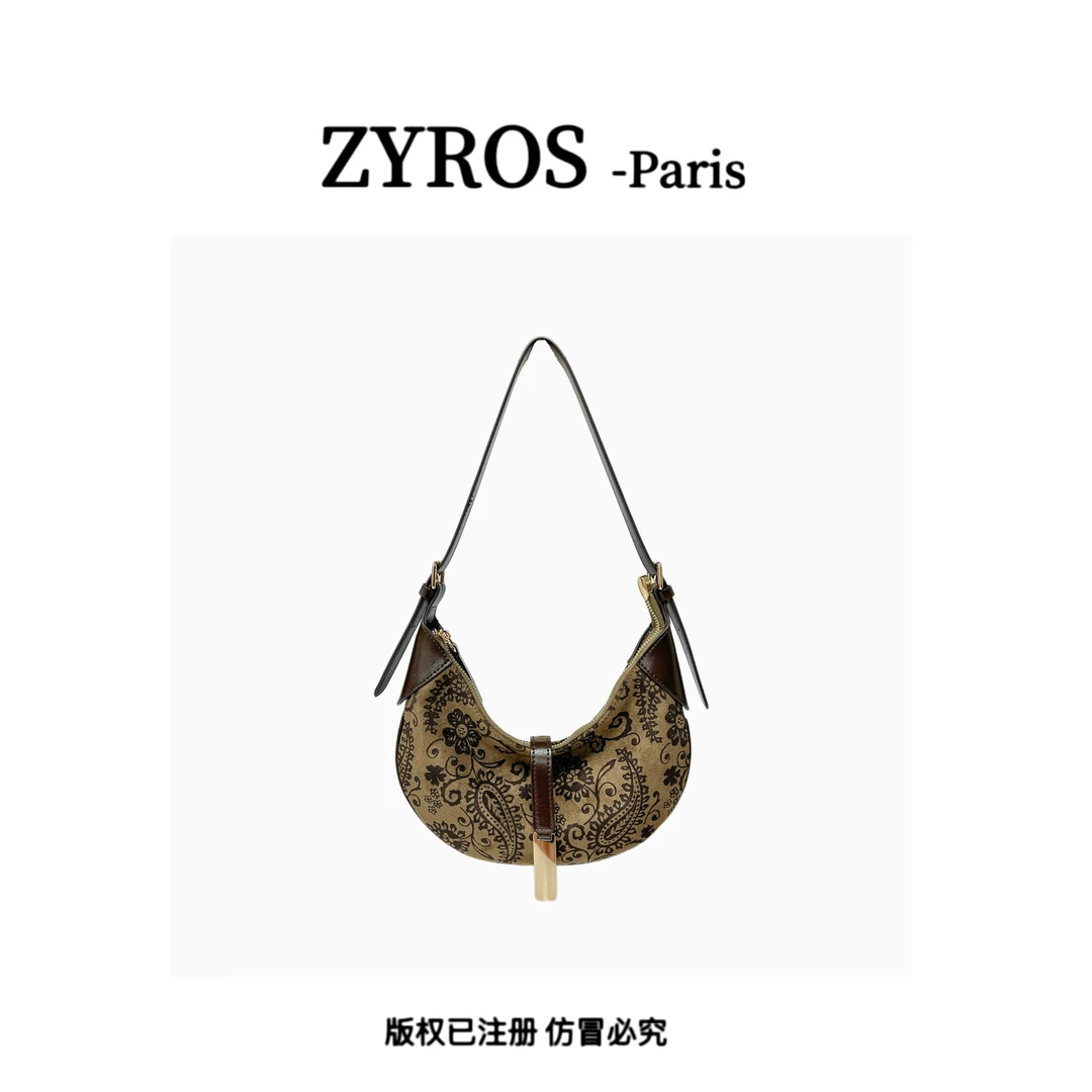 ZYROS/秋冬新款刺绣高级感休闲时尚百搭手拎斜跨通勤牛角包女Z507