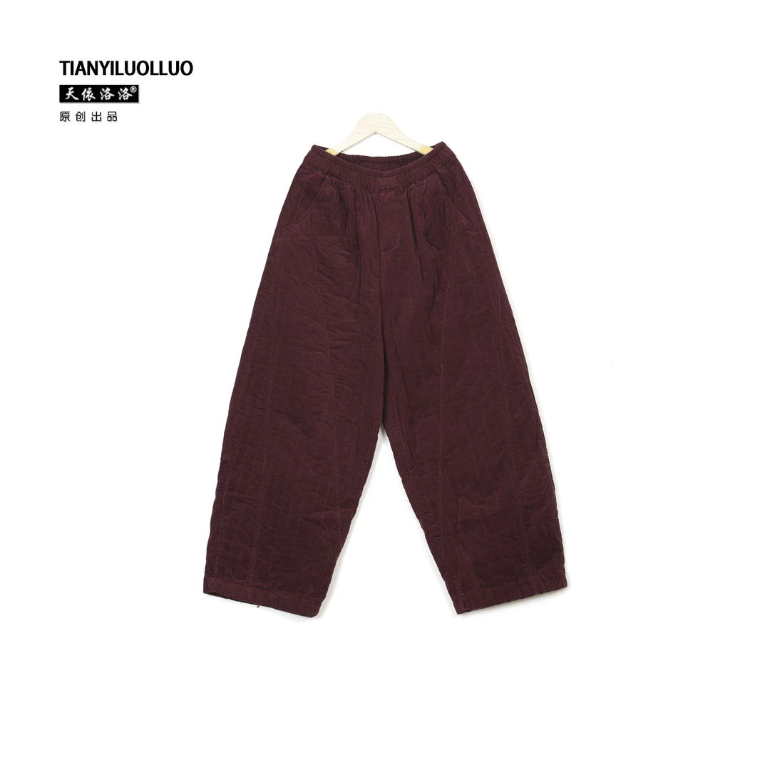 【天依洛洛】1068 C 休闲百搭宽松松紧腰保暖条绒棉裤