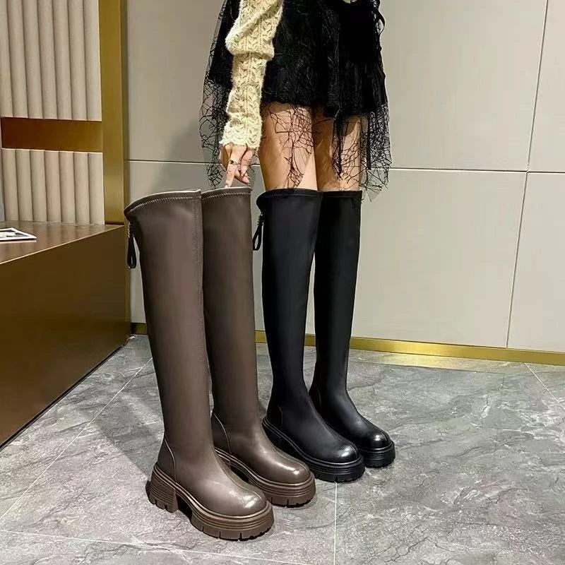 【WJ专属】长筒靴女2024秋冬新款厚底弹力过膝高筒骑士瘦瘦靴长靴