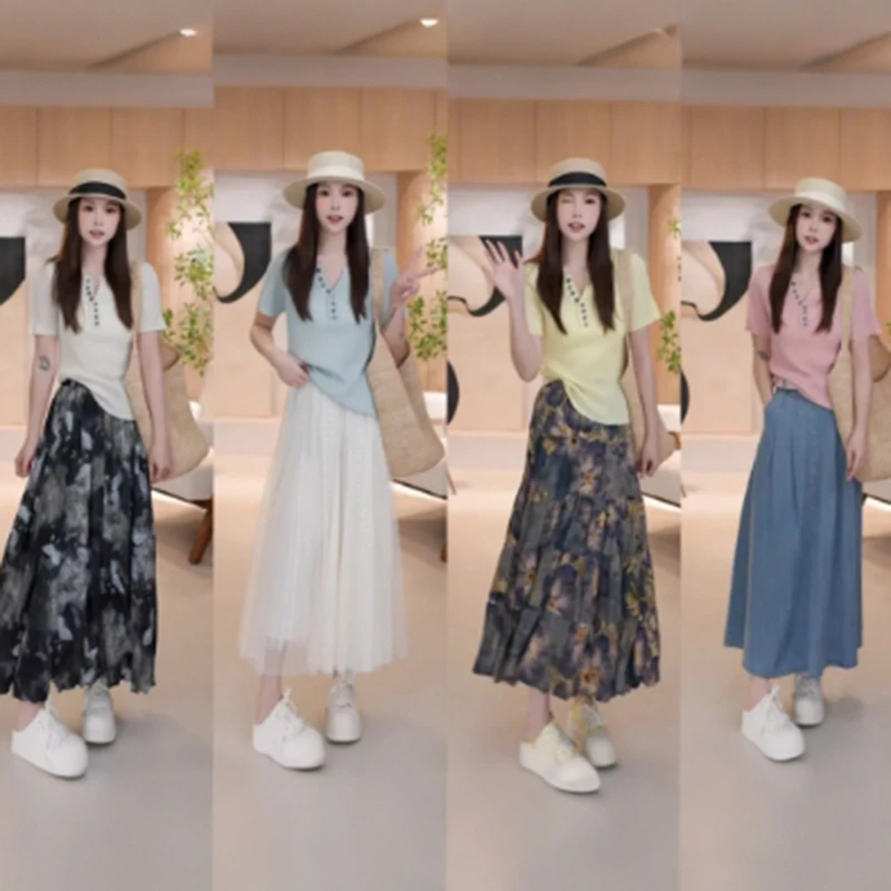 韩版气质简约纯色休闲半开扣短袖T恤女2025夏季小众百搭独特上衣