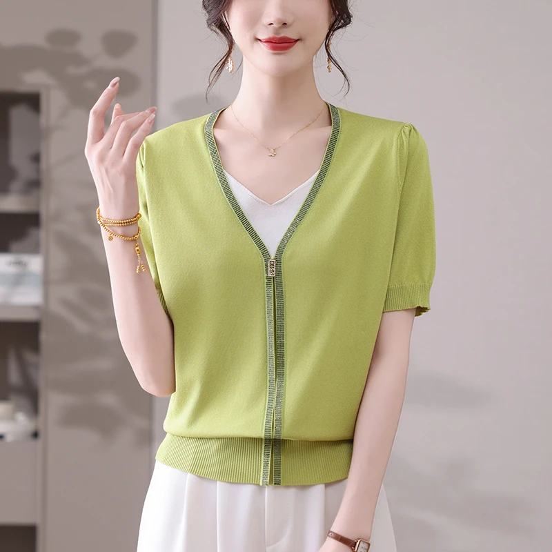 假两件拼接女装短袖t恤漂亮好看高级感上衣别致独特撞色冰丝小衫