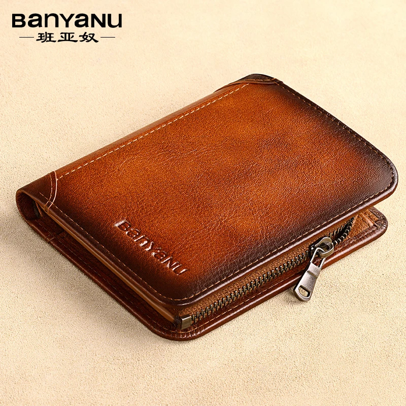 男士钱包擦色植鞣皮防盗刷超薄皮夹头层牛皮短款三折男式钱夹真皮