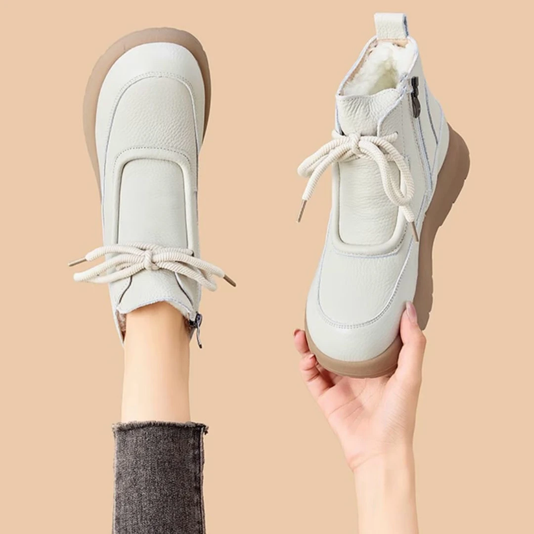 【品牌特卖】12厚底短靴女款2025新款秋冬季百搭皮毛一体加绒厚雪地