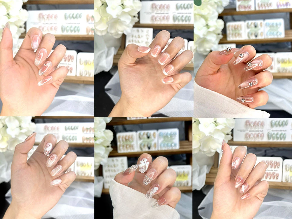 ﹛孤品纯手工﹜穿戴甲豆沙冰透渐变纯欲风夏季显白时尚可拆卸甲片