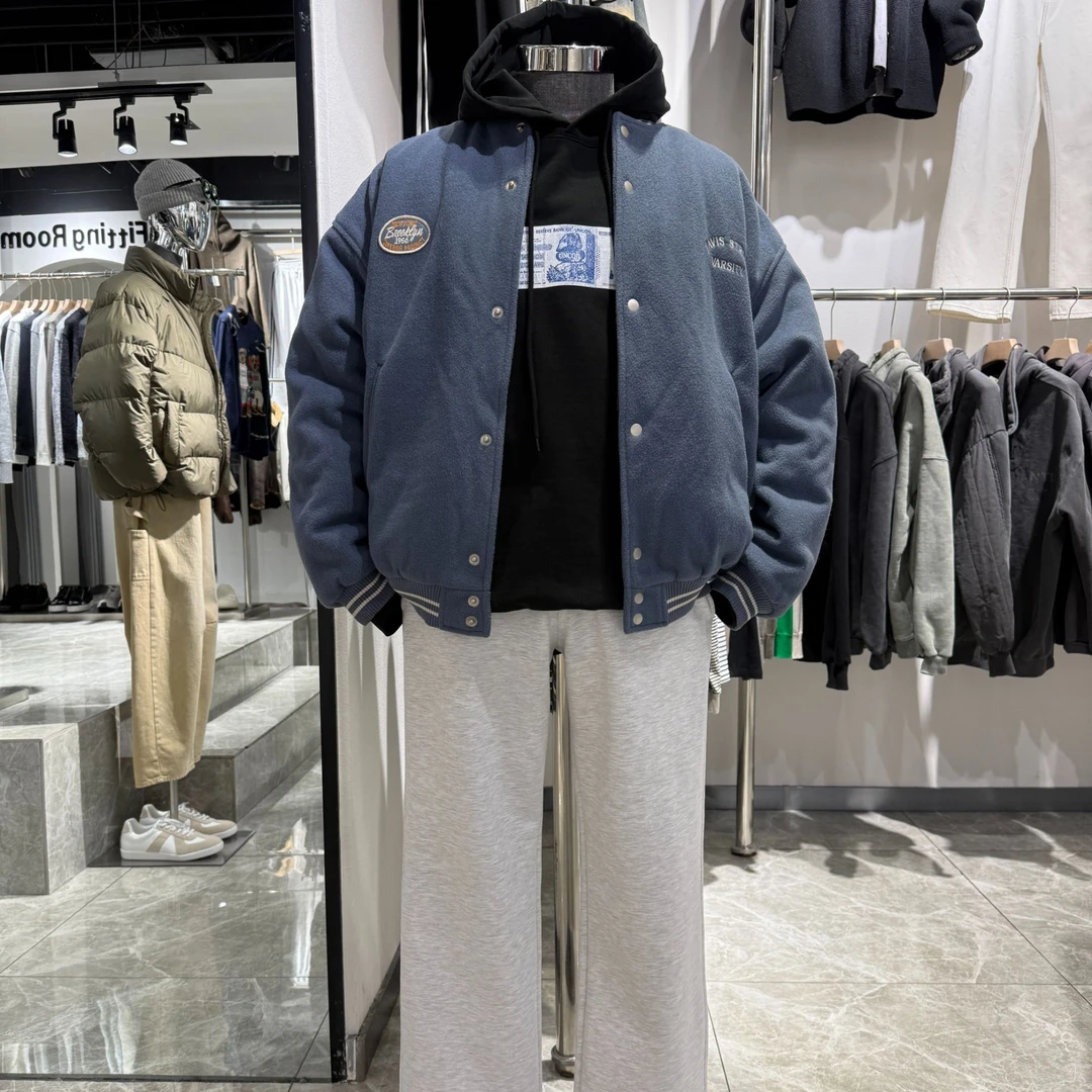 男秋冬刺绣棒球夹棉外套