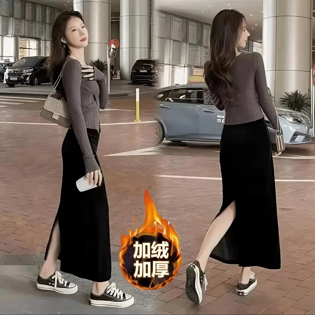 金丝绒半身裙女秋冬加绒半身长裙2025新款中长款高腰显瘦丝绒裙子