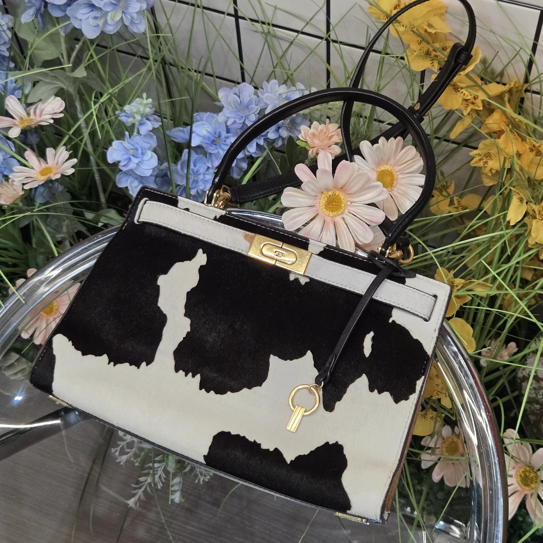 95新 TORY BURCH/汤丽柏琦 达达/马毛奶牛手提斜挎包