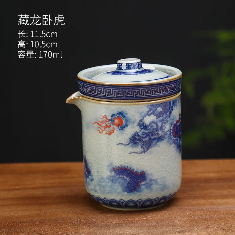龙纹手抓壶陶瓷壶手工双层精美景德镇老陶泥开片新款旅行套装釉下
