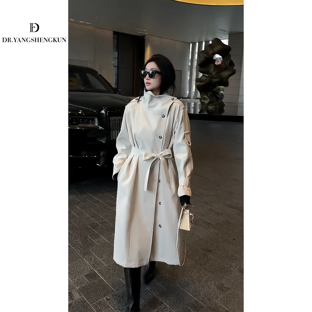 杨圣坤【首尔邂逅】大翻领收腰显瘦气质中长款风衣外套XM2501-1504