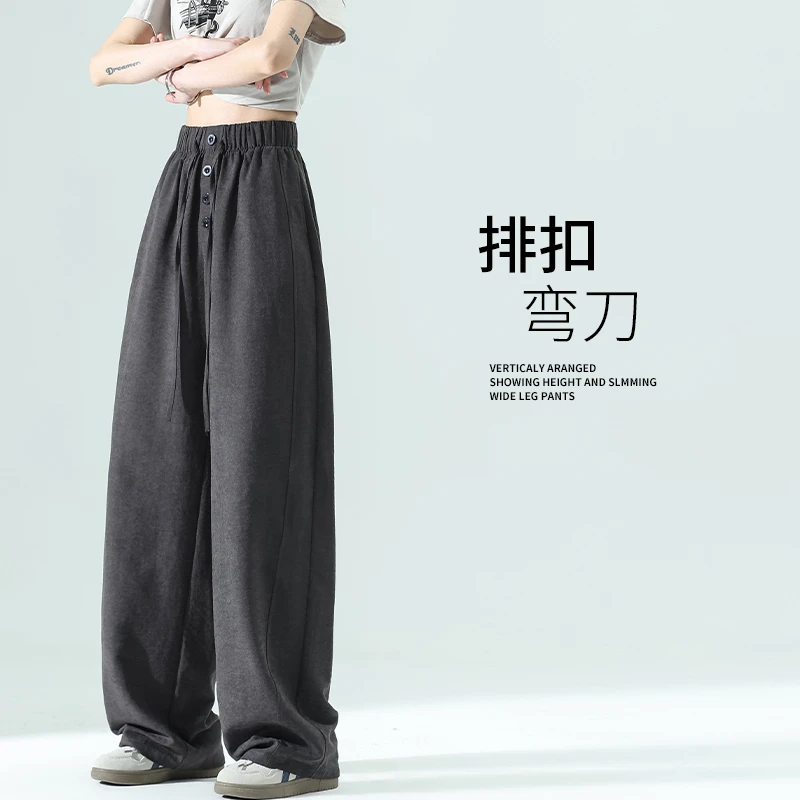 泡芙阔腿裤女2025新款高腰垂感夏季薄款宽松显瘦窄版休闲直筒裤子