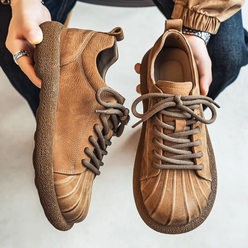 男士休闲小皮鞋2025春季新款头层牛皮男鞋百搭复古磨砂真皮鞋子男