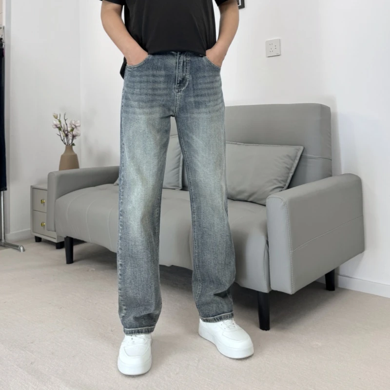 秋季男士潮牌微弹复古水洗美式牛仔裤百搭高街休闲时尚直筒男长裤